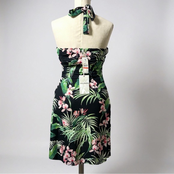 238 Tommy Bahama | NWT $148 Black Green Tropical Floral Halter Dress (Size XS) - Picture 9 of 16